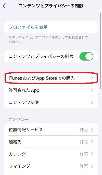 コンテンツとプライバシーの制限3,イメージ
